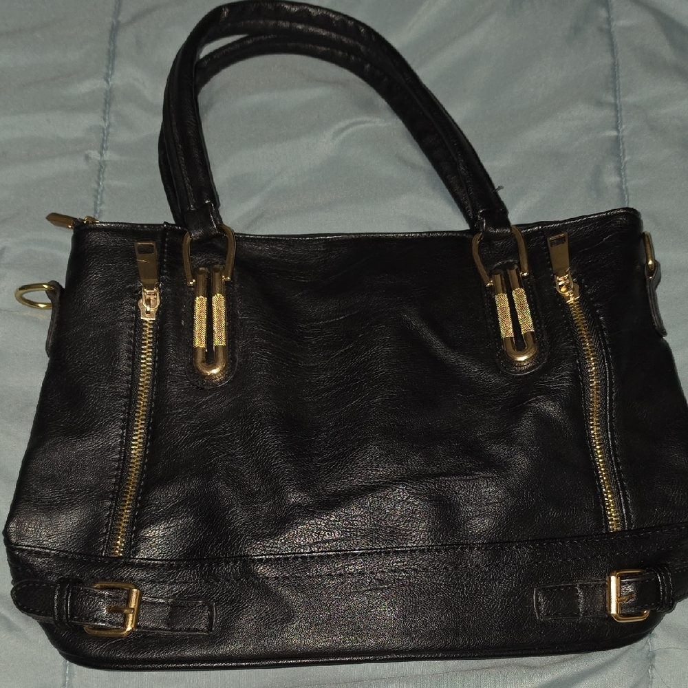 Black Satchel with Gold Accent Hardware